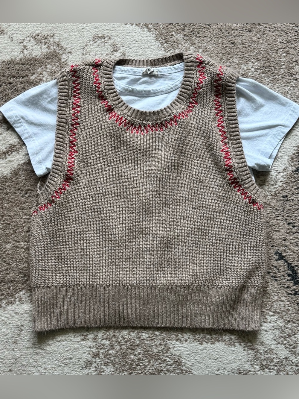 Pilcro Knit Sweater Vest with Built-In Tee Preppy Red Stitch Detail
